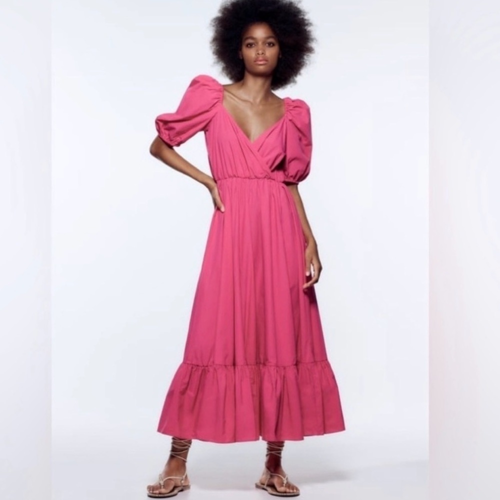 Zara pink puffed sleeve dress